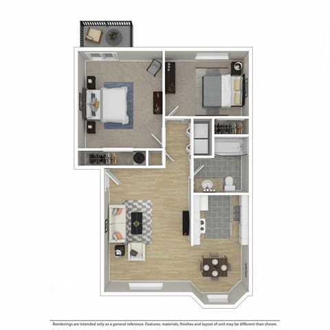 a floor plan of a furnished two bedroom apartment